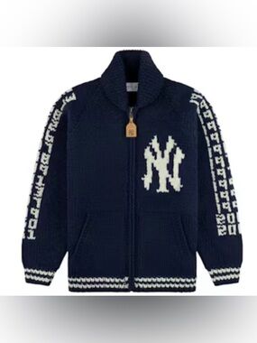 Aime Leon Dore ALD New York Yankees Hand-Knit Sweater Cardigan Navy size Large